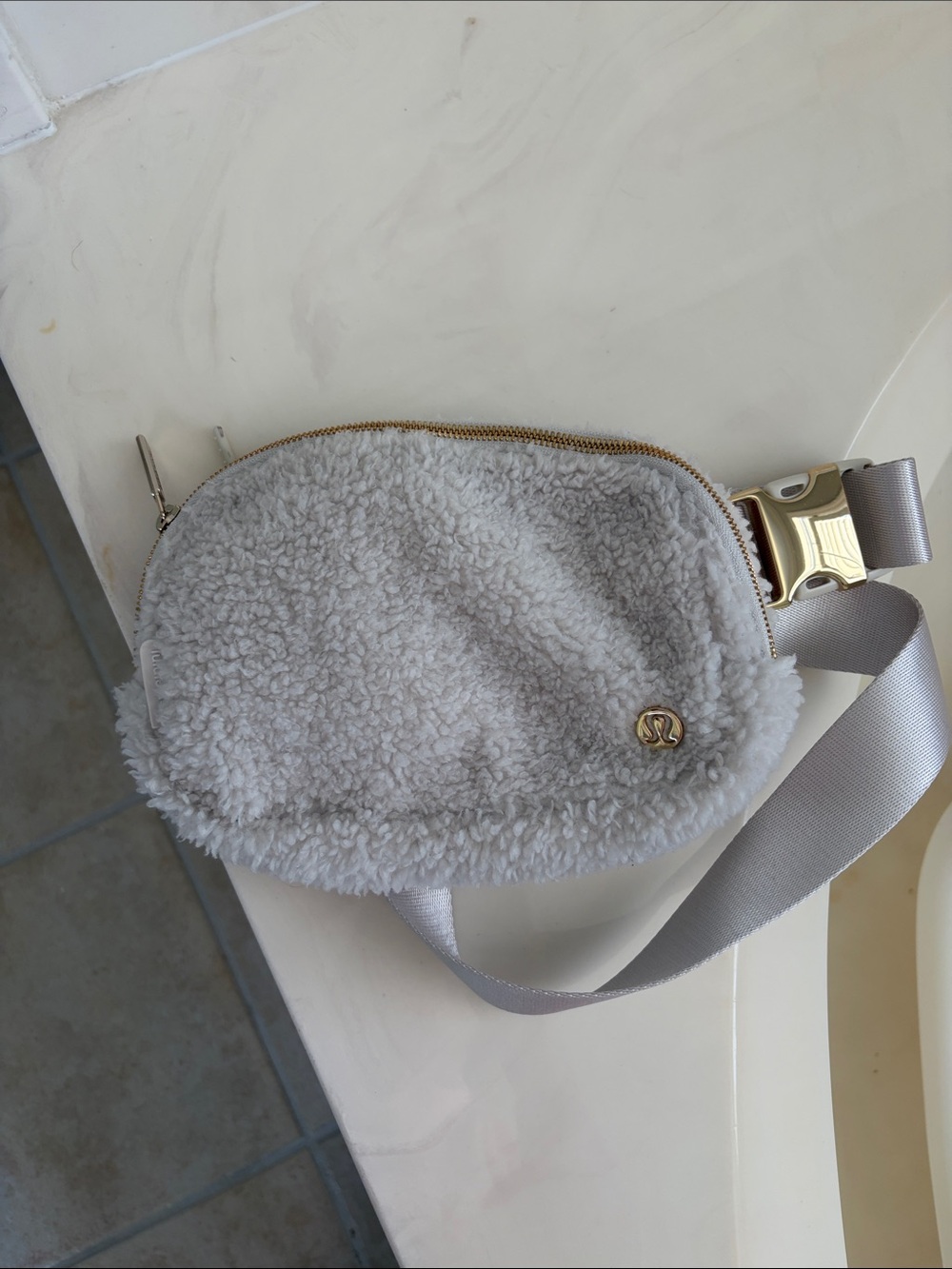 lululemon athletica Cream Sherpa Belt Bag with Gold Hardware